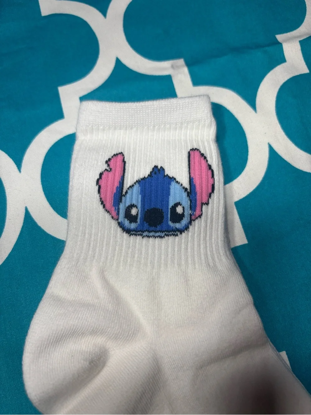 New Cute White Crew Socks with Blue Cartoon Stitch Face